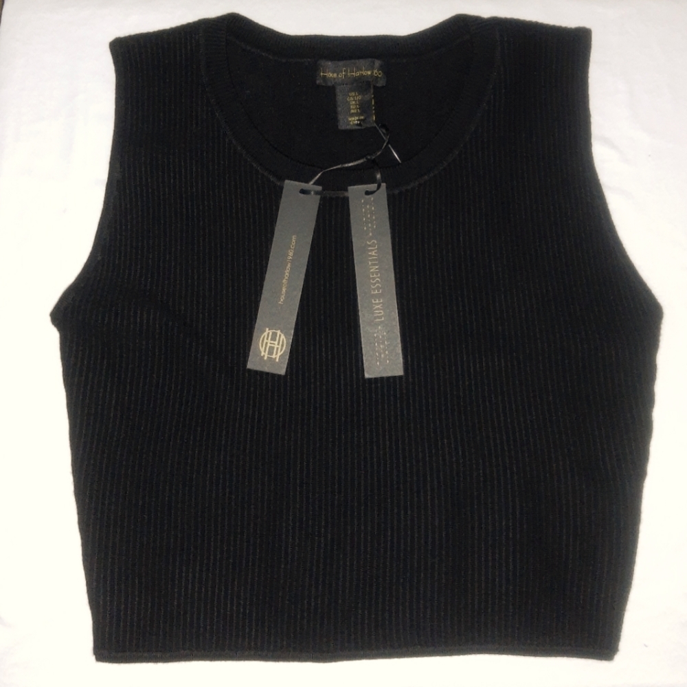 House of Harlow 1960 Crewneck Ribbed Knit Crop Top, S, XL